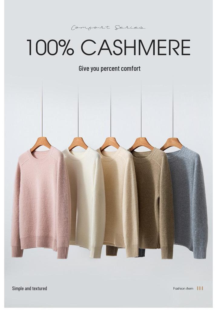 Maglione da Donna in Puro Cashmere Girocollo a Maglia Larga: Manica Lunga, Colore Unito, Strato Base Caldo.