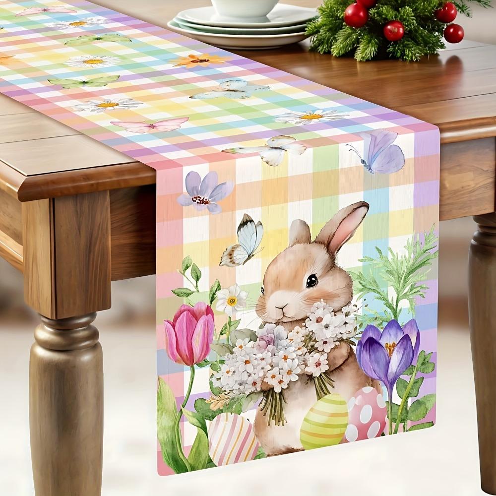 Oil-resistant Easter Table Flag Waterproof Easter Table Runner Rabbit Dining Table Cloth  Colorful