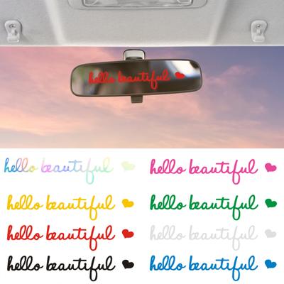 4Pcs Rearview Mirror Decal Set Hello Beautiful Letters Self Affirmations Reflective Pink Vinyl Car Stickers for Women