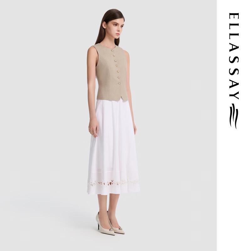 ELLASSAY 2026 Summer Embroidered High-Waist A-Line Skirt