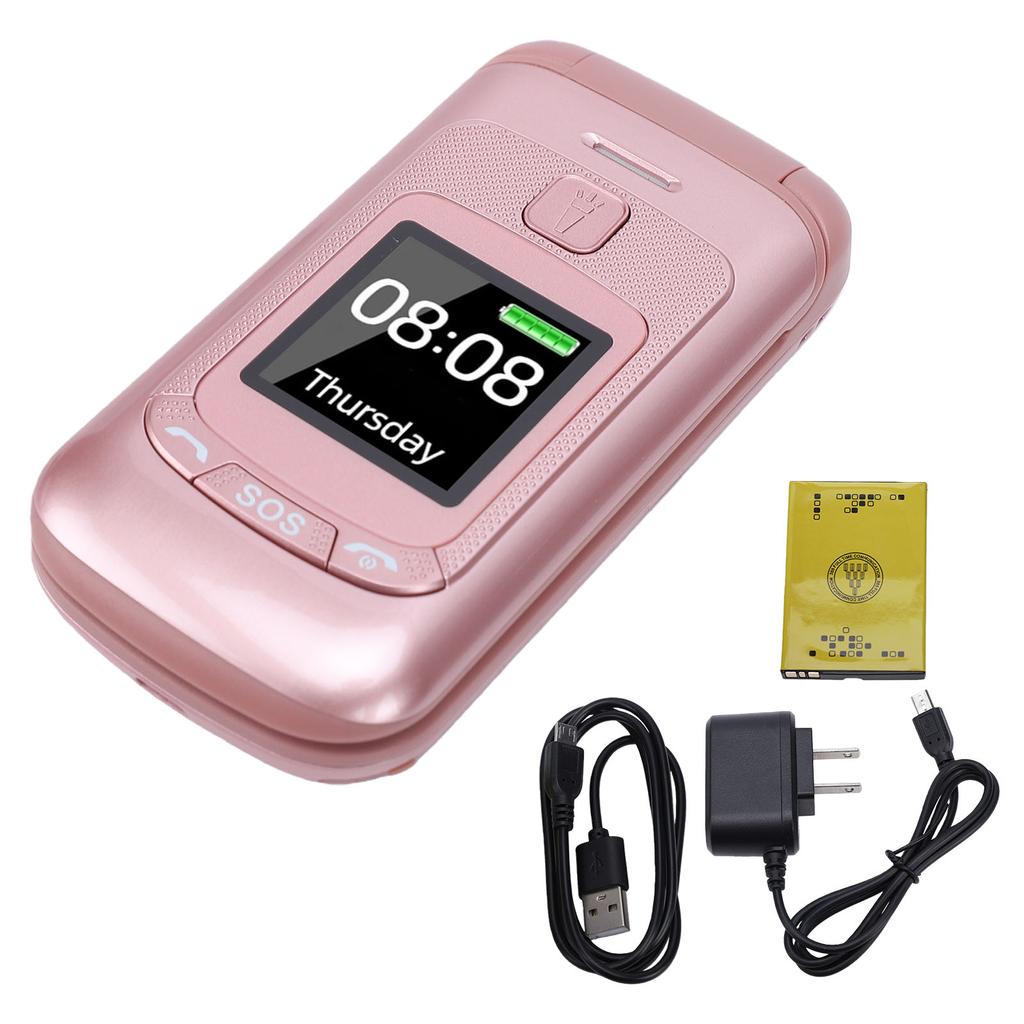 Flip Phone Unlocked GSM 2G Cell Phone with Dual SIM Slots 2.4 Inch + 1.4 Inch Color Screen Large Keys Loud Speaker US