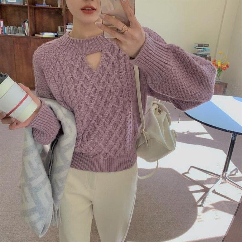 Hängender Hals gebratener Teig Twist Pullover Frauen 2022 Herbst und Winter lose weiche wachsartige Retro-Design Strickwaren Pullover Pullover Top