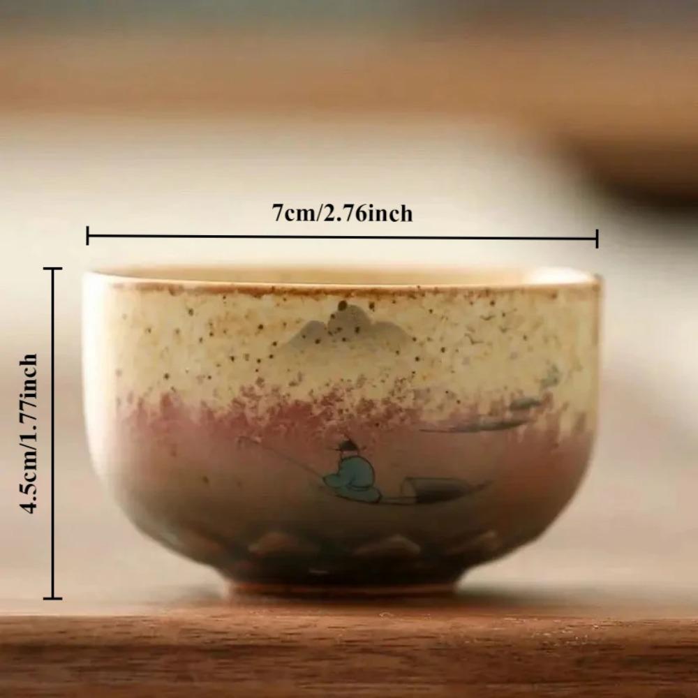 

Traditional Chinese Style Tea Cup Flying Crane Pattern Retro Ceramic Teacup Coffee Cup Coarse Pottery Cups <200ml