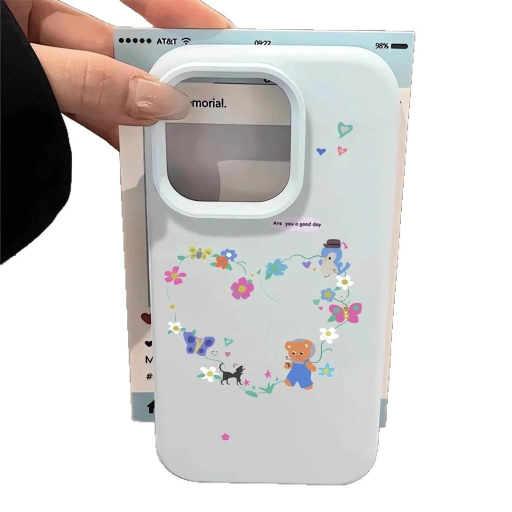 Love Wreath Bear, Suitable for iPhone17/16pro Mobile Phone Case 15 Glutinous Rice Liquid 13 Skin Feeling 12 Large Holes 14