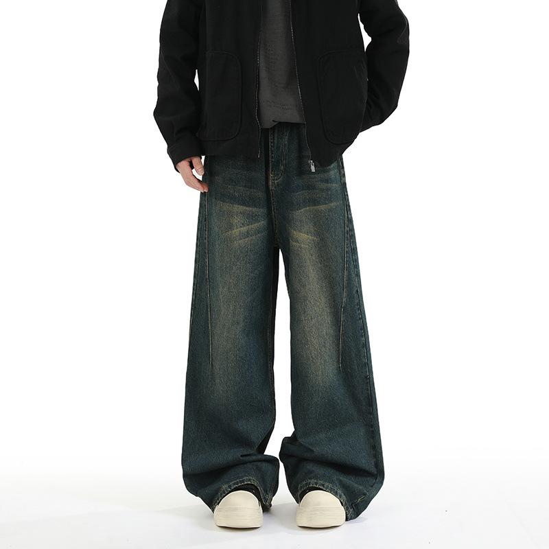 JYL Unisex Straight Jeans American Vintage Washed Loose Wide-Leg Cleanfit Denim M бездна