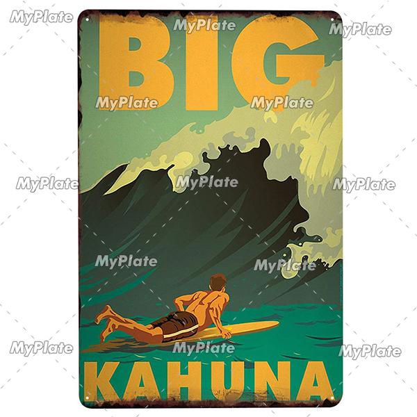 Surf Shop Vintage Metal Signs Decor Rust Tin Sign Wall Art Stickers Hawaii Poster for Bar Pub and Club Room Wall Art Decoration
