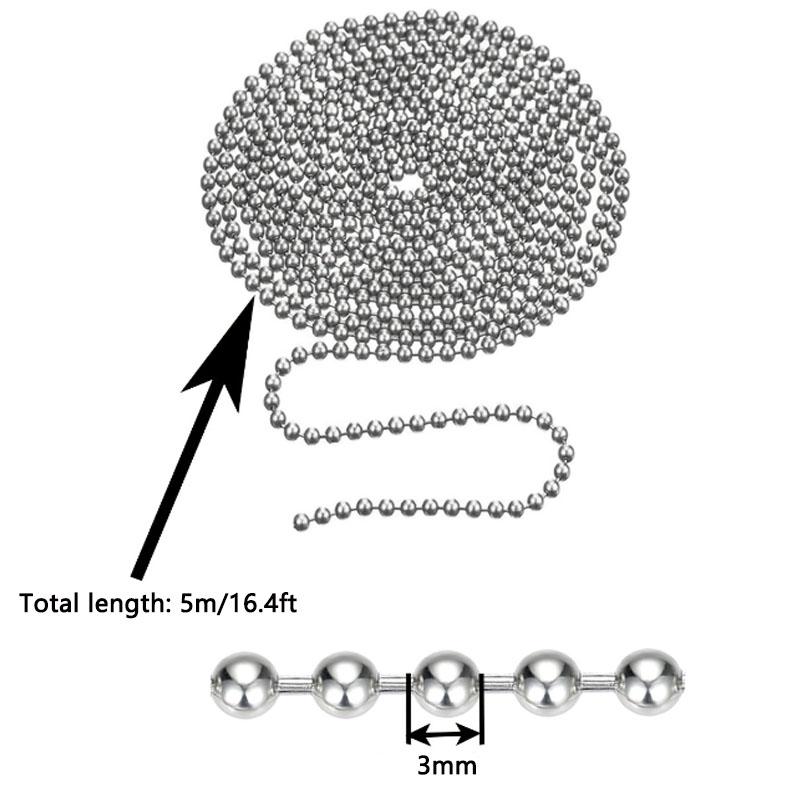 5m1.2-4mm Steel Ball Chain Bead Necklace for Jewelry Making Bracelets Military Crafts, Silver Metal Zipper Ball Bead Chain Roll