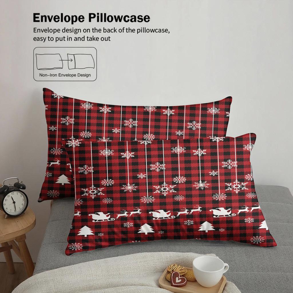 3-teiliges Bettbezug-Set mit Weihnachtsmotiv - Weicher, atmungsaktiver und hypoallergener Stoff - Kariertes Elch-Schneeflocken-Druckdesign, P