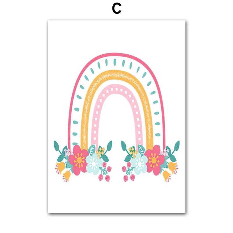 Cute Sun Rainbow Clouds Stars Flowers Nursery Wall Art Canvas Painting Cartoon Posters And Prints Pictures Baby Kids Room Decor