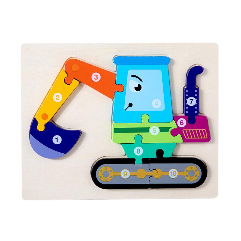Children Wooden Early Education Animals Digital Traffic Cognition Puzzle Wooden 3D Buckle Three-Dimensional Puzzle Educational Toys
