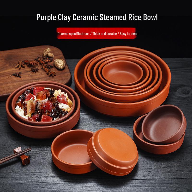 Thickened Zisha Ceramic Earthenware Rice Bowl Steamer 4.25-inch Red Rim Rice Bowl