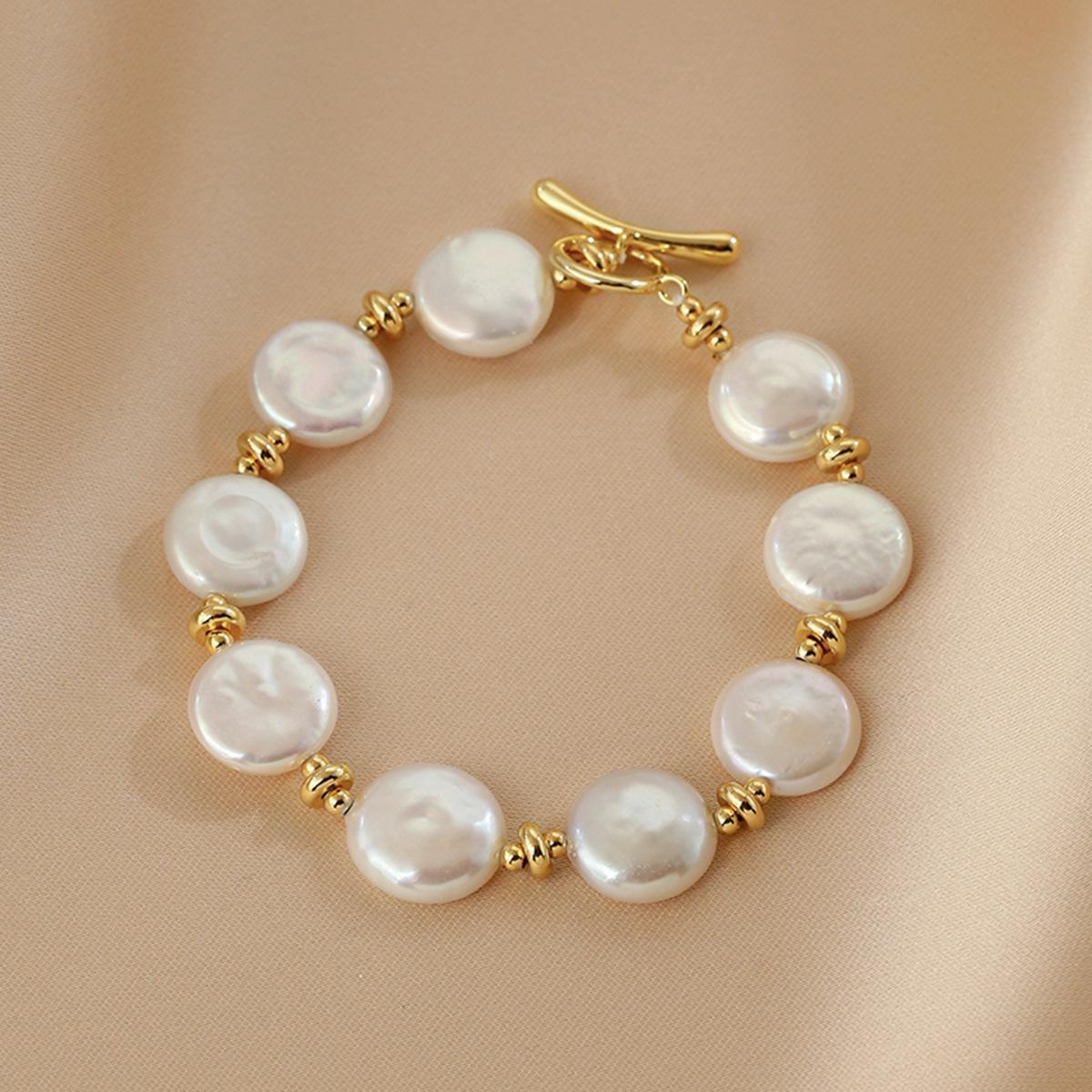 Высококачественный Натуральный Барочный Пуговичный Пресноводный Жемчуг 14K Позолоченная Женская Цепочка с Бусинами Браслет Для Женщин Подарки