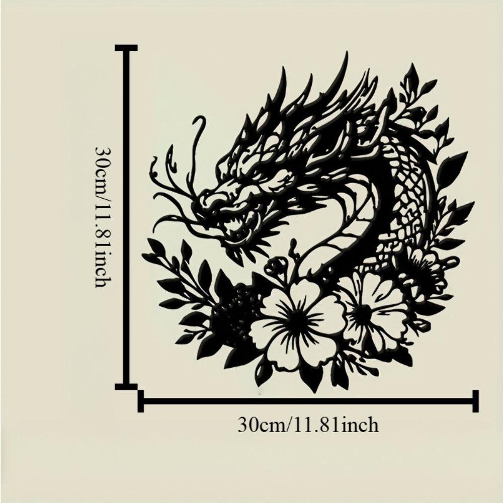 

Elegant Black Floral Dragon Wall Art Metal Decor Mouthful of Flowers Art Deco Style Living Room Coffee Shop Bar Indoor Gift Intricate Detailing 12in