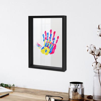Familien-Handabdruck-Bilderrahmen-Set zum Selbermachen, handgefertigt, für Neugeborene, Baby, Eltern, Handabdruck, Fußabdruck, Andenken, durchsichtiger Holzrahmen, Schreibtisch-Dekoration, Geschenk