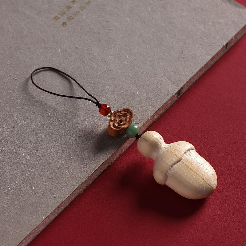 Natural Peach Wood Broadsword and Axe Keychain Pendant for Men and Women