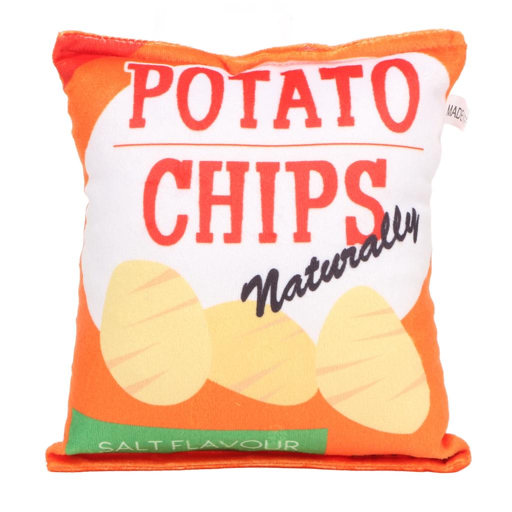 Potato Chips Plush Dog Toy Built in Rattling Paper Bite Resistant Squeaky Snack Bag Dog Toy for