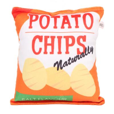 Potato Chips Plush Dog Toy Built In Rattling Paper Bite Resistant Squeaky Snack Bag Dog Toy for Puppy Potato Chip Orange