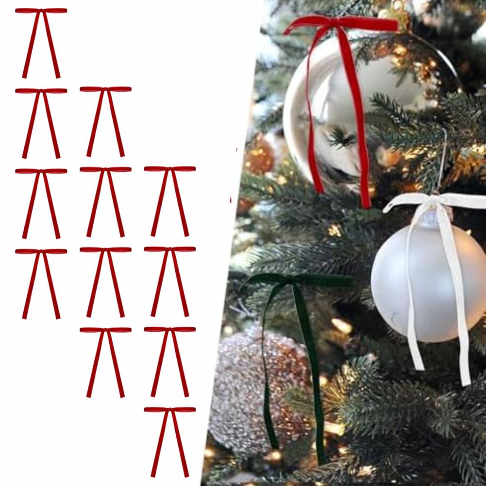 12Pcs Velvet Ribbon Bows for Christmas Tree Decoration Vintage Style Velvet Bows for Holiday Garland and Wreath Indoor Use
