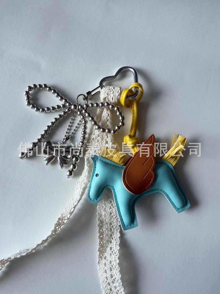 Angel Pegasus Pendant PU Leather Bag Pendant Key Bow Tassel Accessories Cute Cartoon Pendant