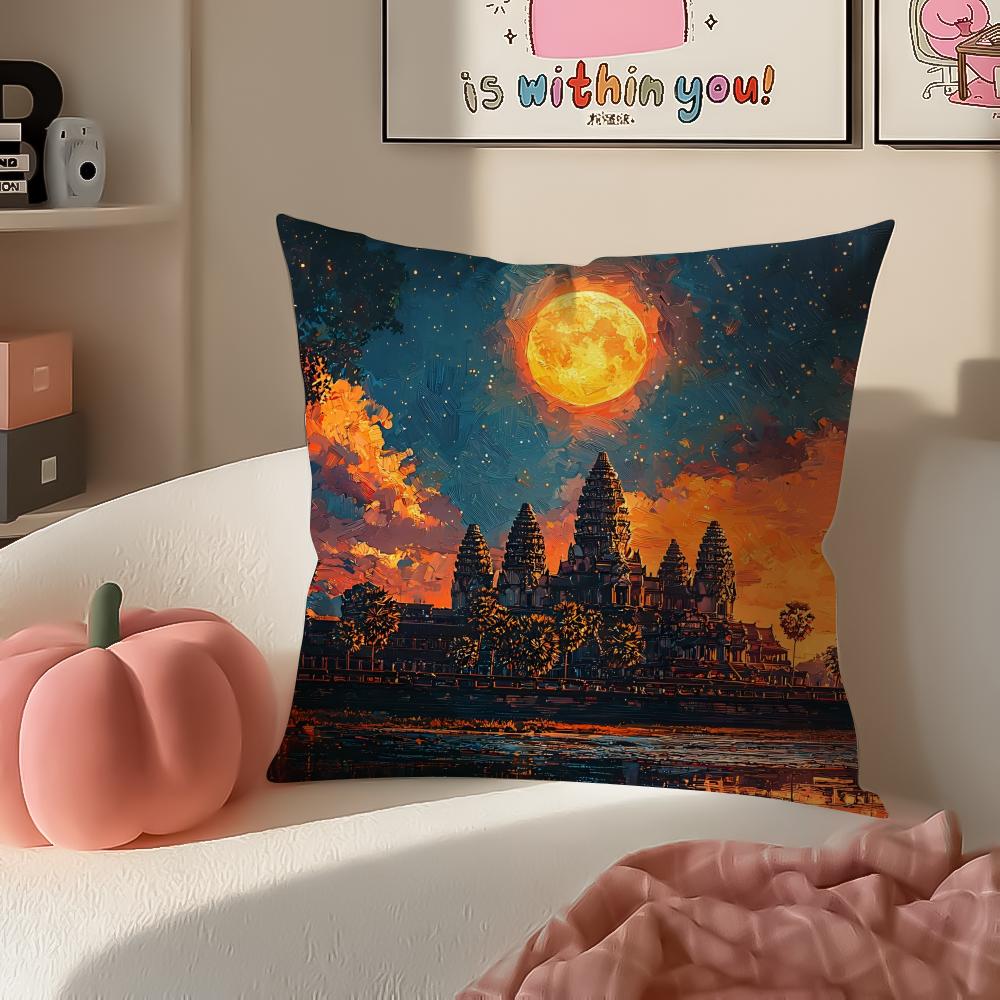 Historic Cultural Site AAngkor Cushion Cover Pillowcase Short Plush Invisible zipper Room Sofa Cushion Cover