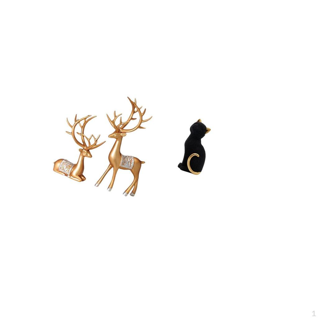 European Reindeer Cat Resin Collectible Sculpture Figurine for Living Room Bedroom Entrance