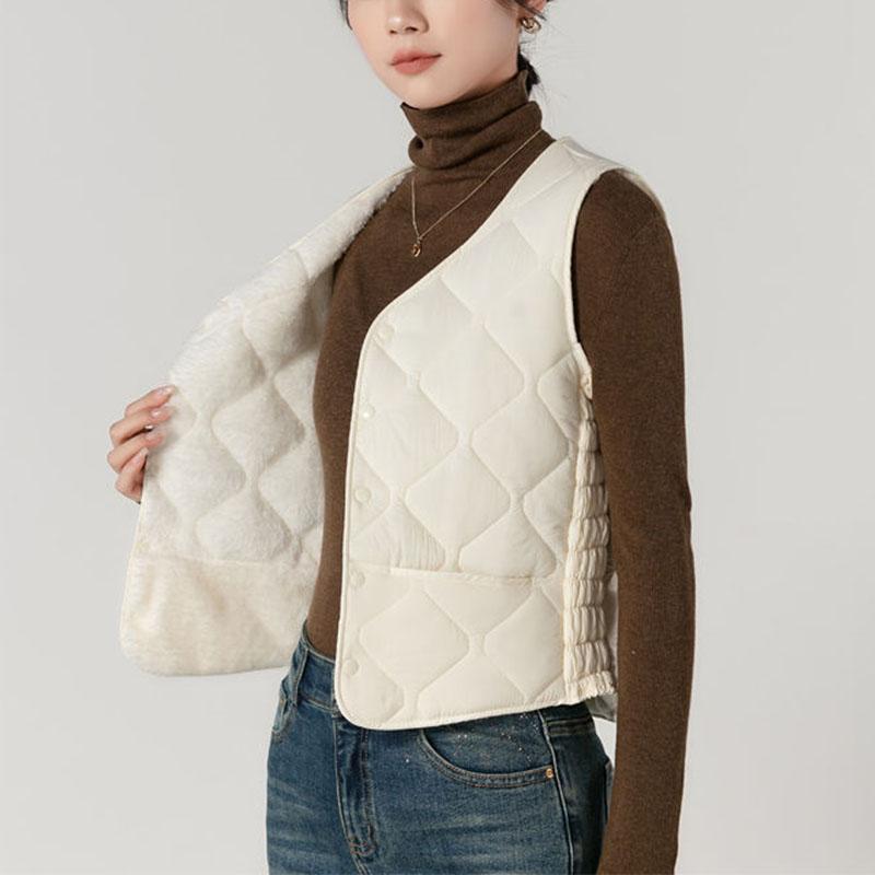 

Осень Зима Женское Пальто Жилеты с Бархатной Подкладкой Круглый Вырез Однотонный На Пуговицах Карманы Простота Мода Короткий Свободный Без Рукавов Кардиган Топы XXL бежевый