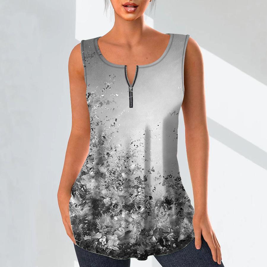 Dámská móda Košile s výstřihem do V Neformální topy Tričko Dámské 3D vykreslované květiny Potisk tílka Halenka velké velikosti bez rukávů Tílka