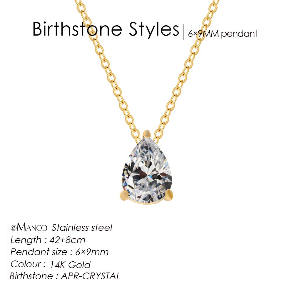 eManco Hot Sale Shiny Crystal Necklace Stainless Steel Teardrop Zirconia Pendant Women's Birthstone Collarbone Chain Wholesale