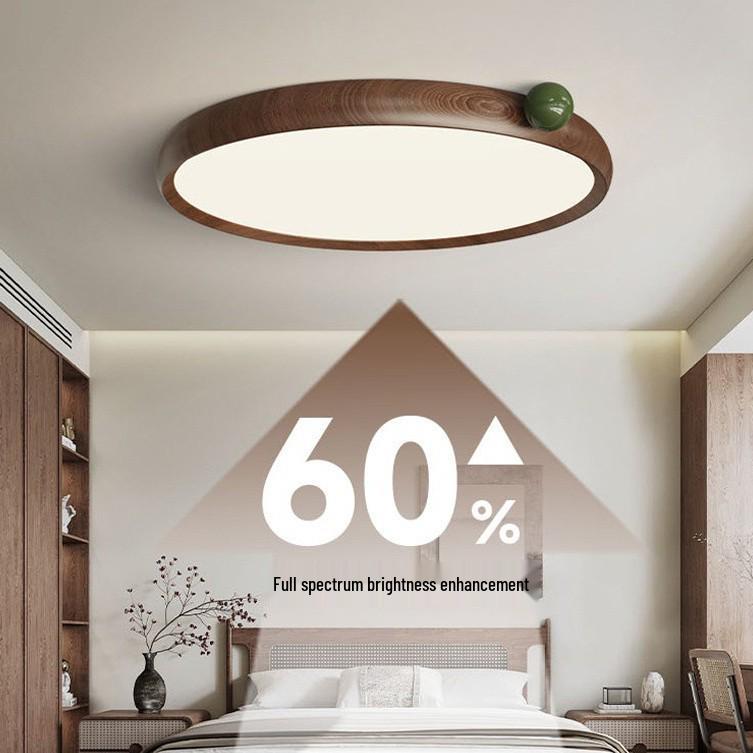 Wabi-Sabi Walnut Ceiling Light: Retro Japanese Style, Eye-Protecting for Bedroom or Children's Room