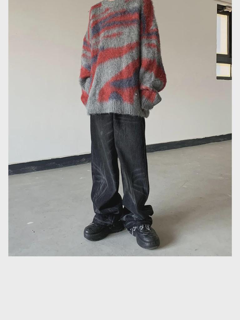 American Retro Winter Style Mohair Gradient Striped Sweater