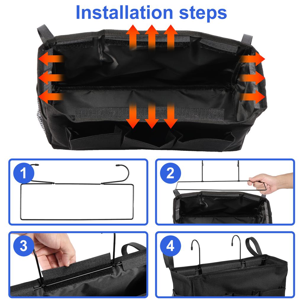 Bedside Caddy Storage Bag Oxford Cloth Multi Pockets Hanging Bag Large Capacity Hanging Storage Organizer with Metal Hook