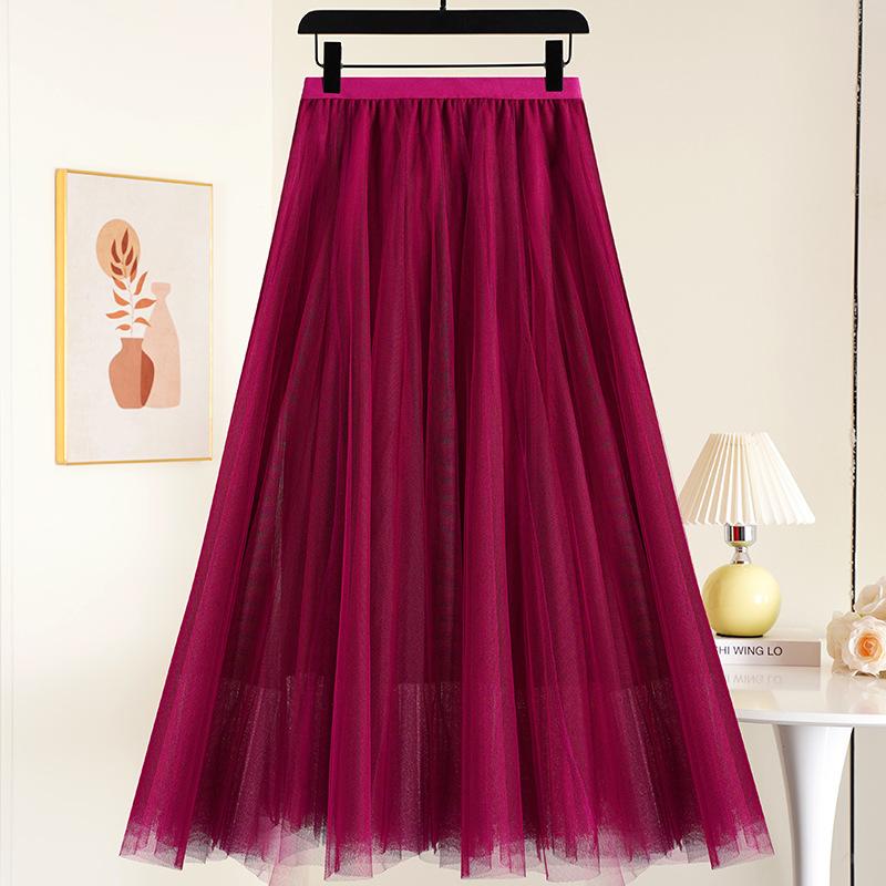 Layered Mesh Skirt for Women Midi Length High Waisted A-line Skirts Women's Halloween Skirts Fairy Tiered Skirt Mesh Elastic Waist Tulle Skirts