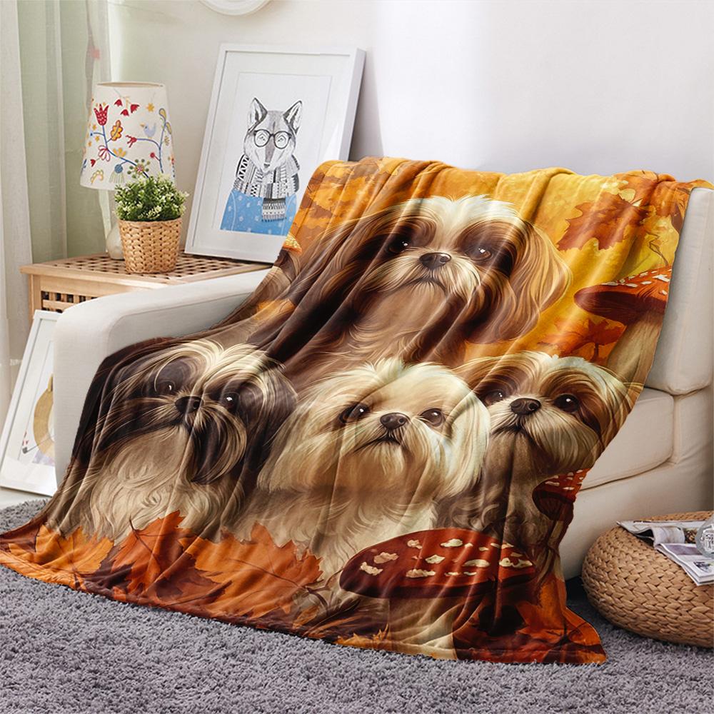 Puppy Print Flannel Blanket, High quality Comfortable for All Seasons, Home Decor, Warmth and Comfort, Perfect for Christmas Gifts