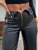 Women's High Waist PU Leather Nightclub Pants with Metal Zipper - INS Style, Winter Straight Leg Design