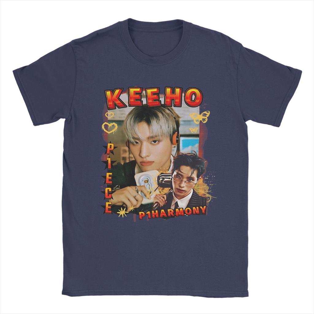 P1Harmony Keeho Koreanische Gruppe KPop T-Shirts Herren Vintage Reine Baumwolle T-Shirts O-Ausschnitt Kurzarm T-Shirts Bedruckte Oberteile