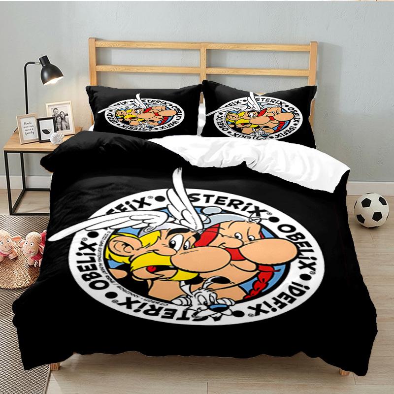 Asterix Freunde 3-teiliges Bettwäsche-Set, Enthält 1 Bettbezug und 2 Kissenbezüge, Perfektes Geschenk für Weihnachten, Ideal für Schlafzimmer, Wohnheim