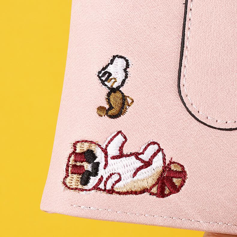 Women's Short Korean Cartoon Cat Wallet & Coin Purse - Cute Embroidered Kitten Card Holder