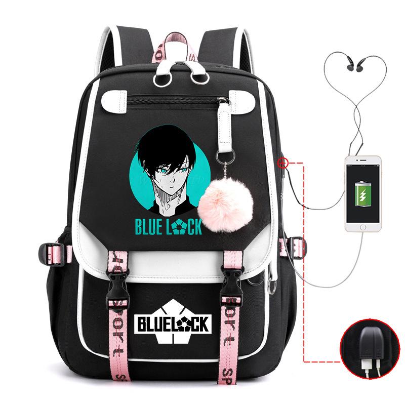 Blaues Gefängnis Anime Schultasche College Stil Große Kapazität Mittelschüler USB Rucksack