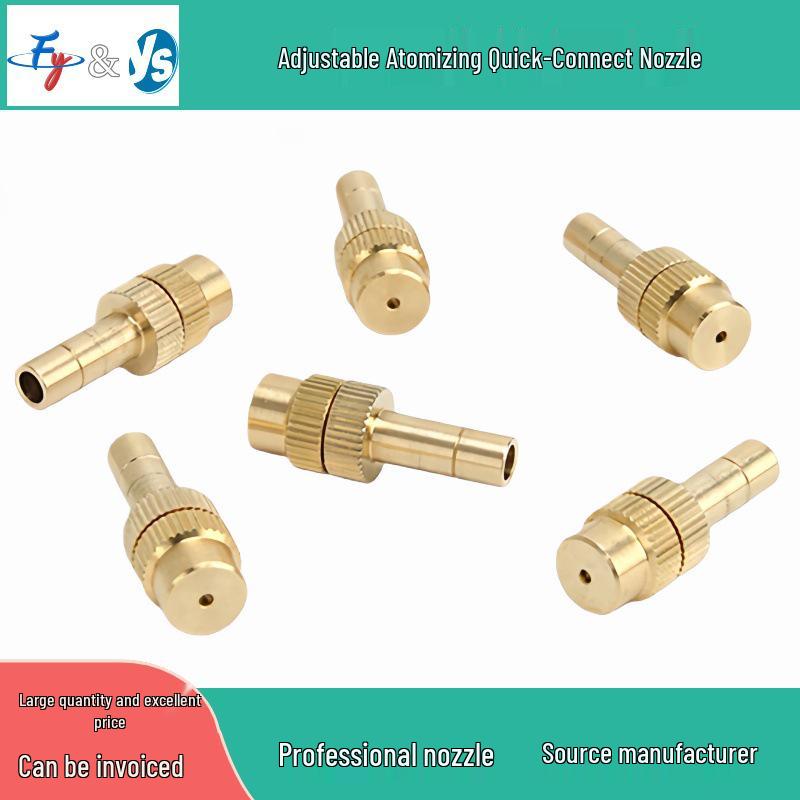 Adjustable Brass Atomizing Nozzle 6mm/8mm for Low-Pressure Cooling, Disinfection, and Landscaping
