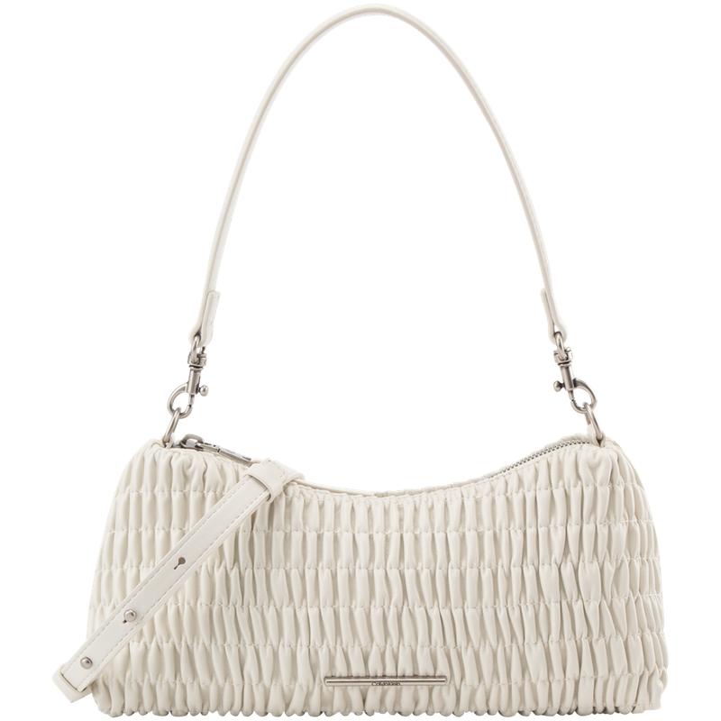 Calvin Klein Elegant Niche Design Pleated Armpit Bag Mixed Material Shoulder Bag Medium Size Women's Milk White
