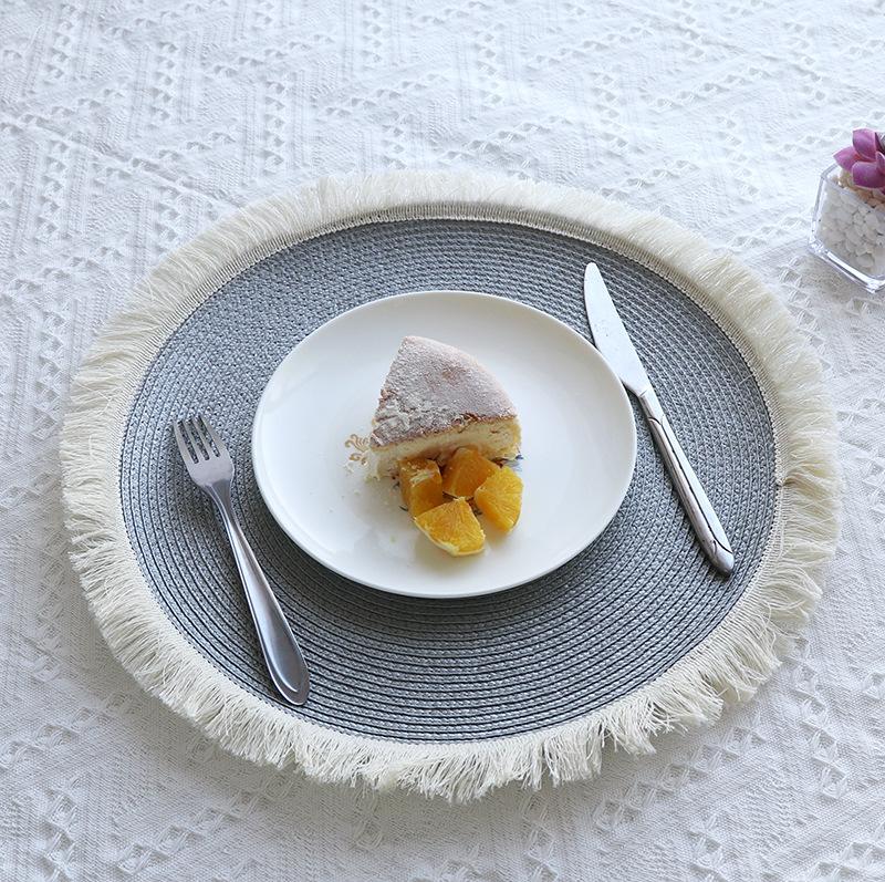 Hand-Woven Placemats Tassels Coasters Absorbent Heat-resisting Pad Anti-slip Mats Dining Table Decoration Kitchen Item Drinkware
