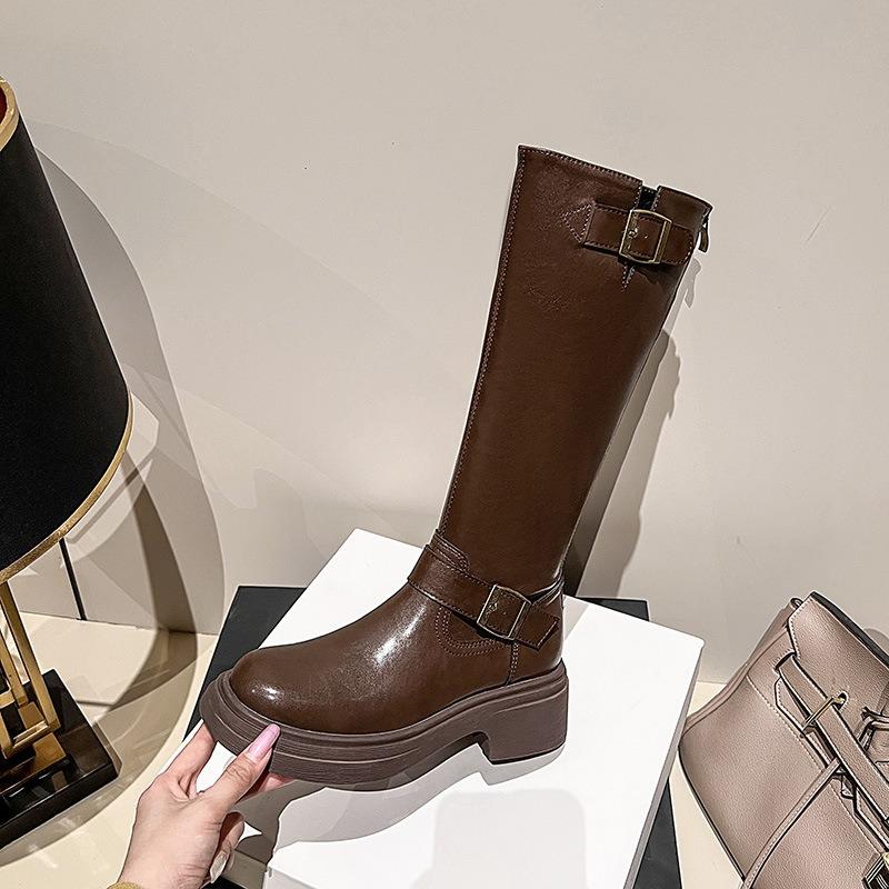 Brown boots women's new autumn and winter small looking thin thick soles but knee boots tall knight boots