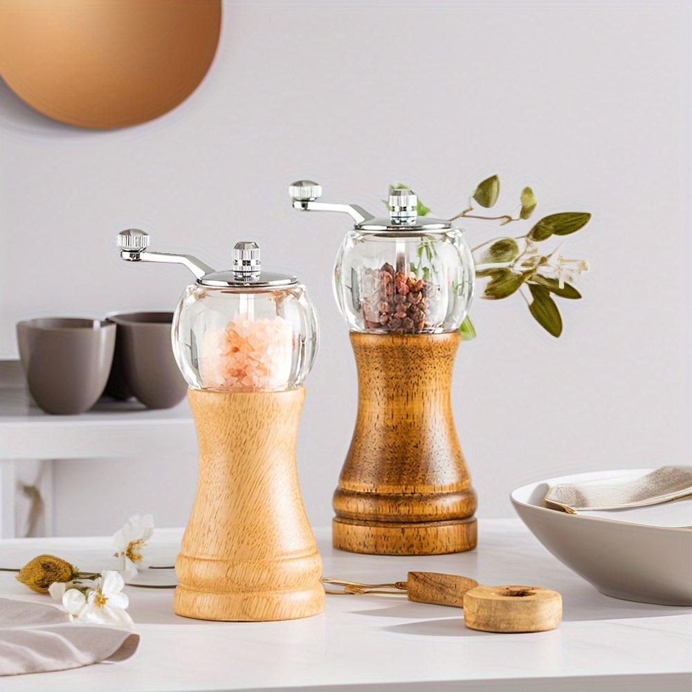 2 Ein Licht/Dunkles Gummiholz Manuelle Pfeffermühle Luxus-Set, Keramisches Mahlwerk Wiederverwendbare Gewürzflasche Küche, Restaurant Zuhause Meersalzmühle