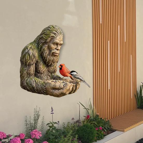 Hrănitoare pentru păsări Sasquatch Sculptură Sasquatch din Rășină Hrănitoare de Exterior Schelet Hrănitoare Decorativă pentru Păsări pentru Copac Curte Grădină Artă Decor