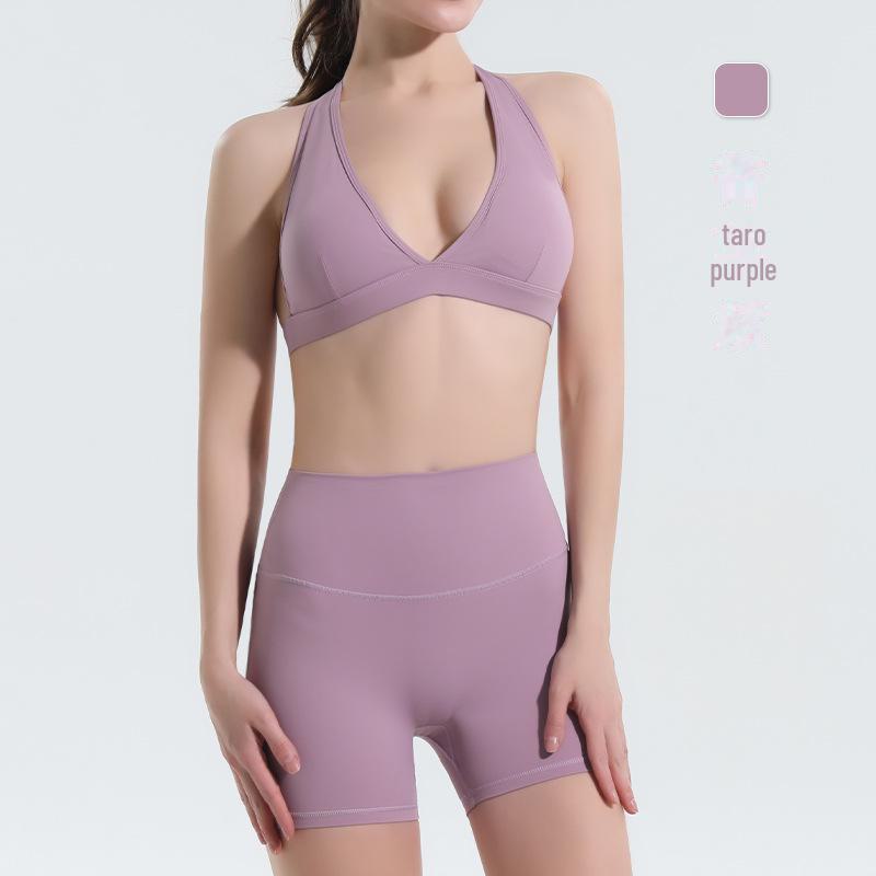 Women's Halter Neck Sports Bra and High Waist Tummy-Lifting Yoga Pants Set with Chest Pad - Quick Dry