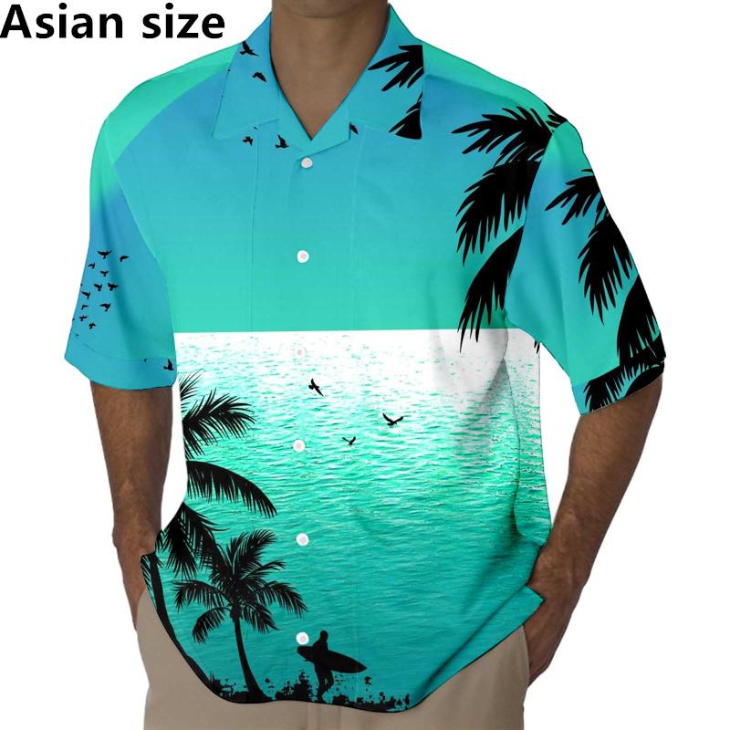 2026 Herrenhemden 3D-Druck Meeresküste Kokosnussdruck Kurzarm Hemd mit Knöpfen Sommer Mode Lässig Urlaubs Bluse Für Unisex Oberteile