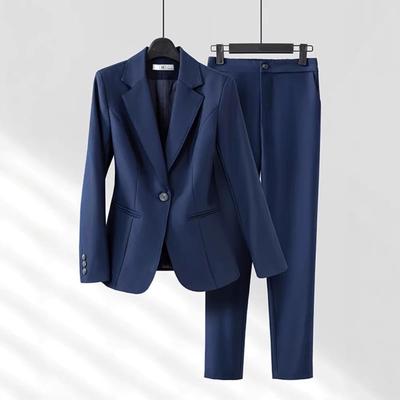 Dark Blue Women's Suit Set - 2025 Petite Elegant Jacket for Professional Formal Wear