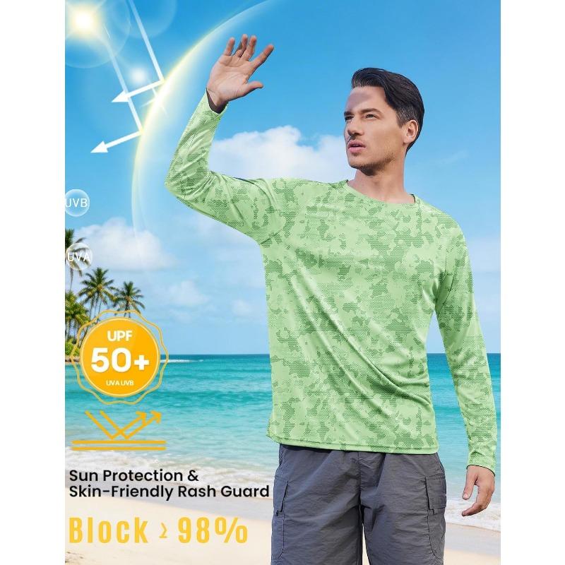 PINSPARK Mens UV Protection Shirts Long Sleeve Fishing Shirts Camo Rash Guard Swim Shirt Quick Dry Athletic Workout Tshirts