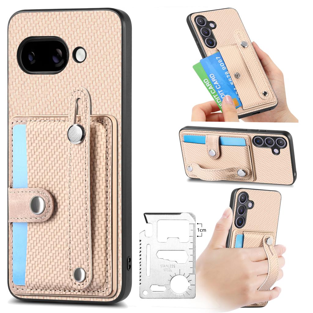 For Google Pixel 9a Case Carbon Fiber Texture Leather Phone Back Cover with Card Holder