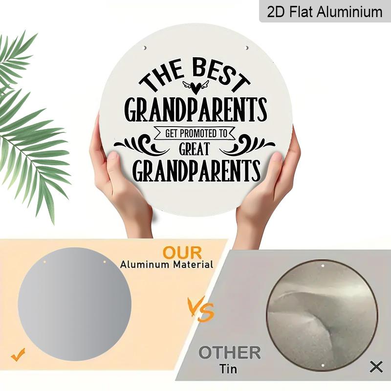 2D Flat, 1pc Round Aluminum "The Best Grandparents Get Promoted to Great Grandparents" Sign, Funny Vintage Text Wall Decor, Waterproof & Durable